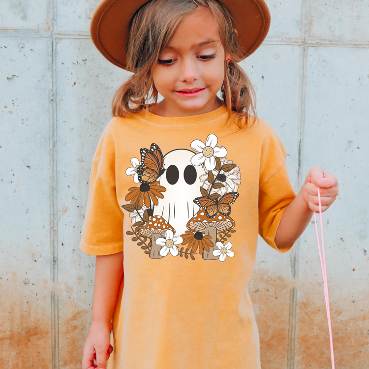 Ghost Floral Butterflies Comfort Colors Youth Halloween Graphic Tee