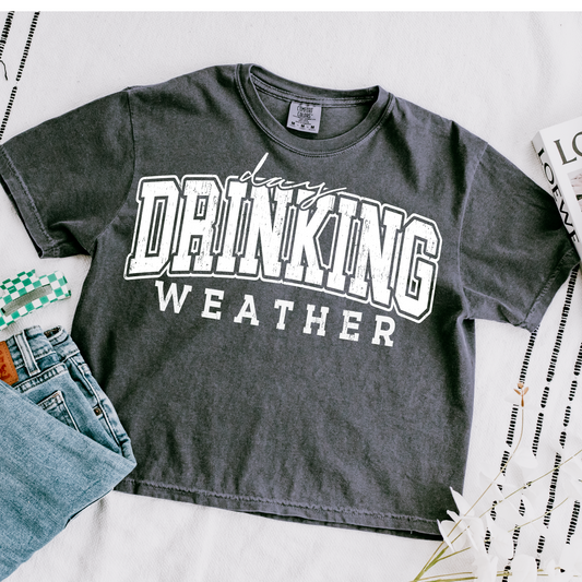 Day Drinking Weather White Cropped Comfort Colors Graphic Tee