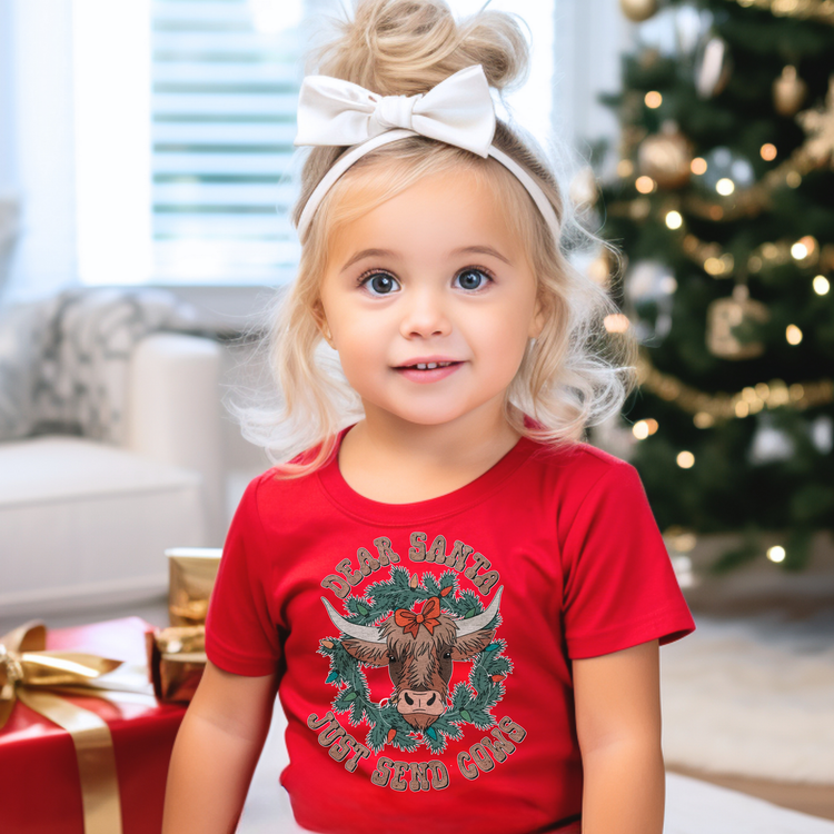 Dear Santa Send Cows Christmas Kids Graphic Tee