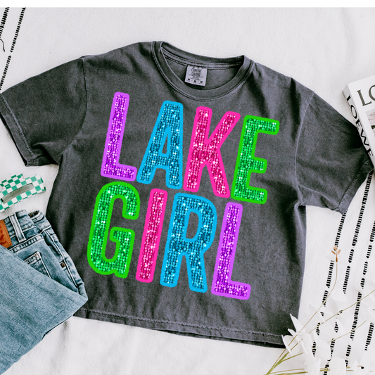 Lake Girl Faux Sequins Cropped Comfort Colors Graphic Tee