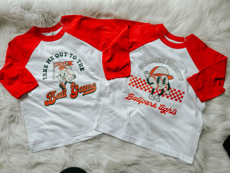 Red Baseball Season Collection 3/4 Sleeve Kids Graphic Tee