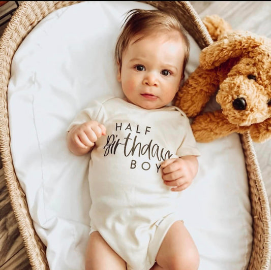 Half Birthday Boy Birthday Tee White & Cream Options