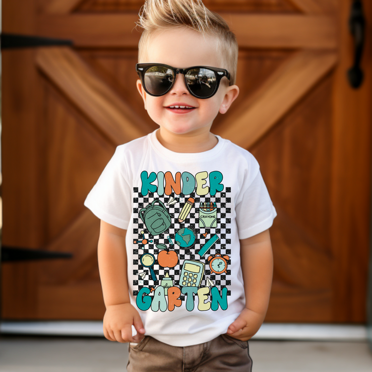 Kindergarten Checkered Kids Graphic Tee