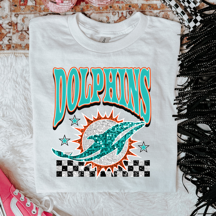 Faux Glitter Dolphins Graphic Tee