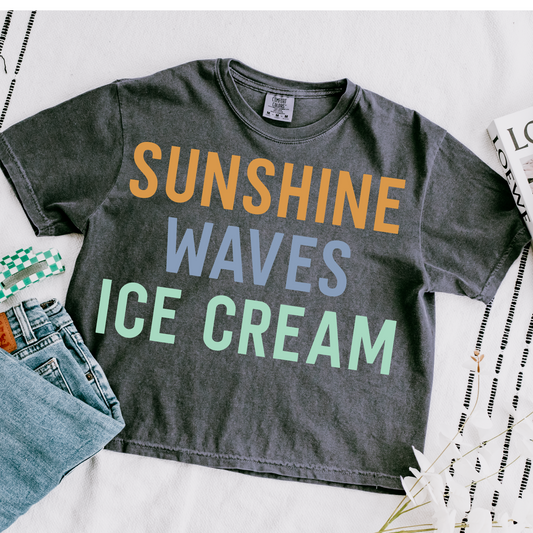 Sunshine Waves Icecream Teal Cropped Comfort Colors Graphic Tee