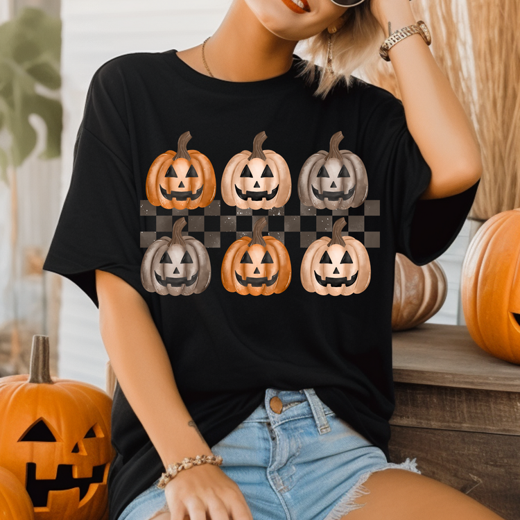 Checkered Pumpkin Adult Graphic Tee