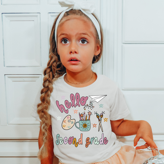 Hello Second Grade Kids Graphic Tee