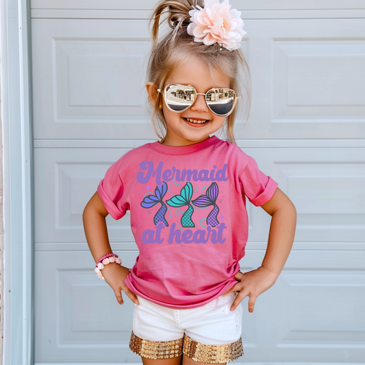 Mermaid At Heart Kids Summer Graphic Tee