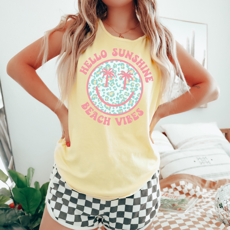 Hello Sunshine Beach VibesComfort Colors Tank Top