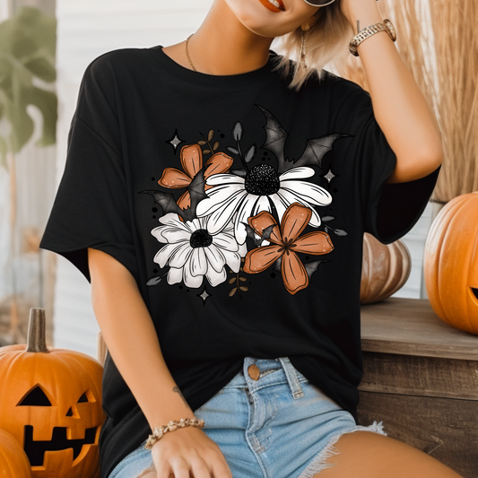 Flowers and Bats Adult Graphic Tee