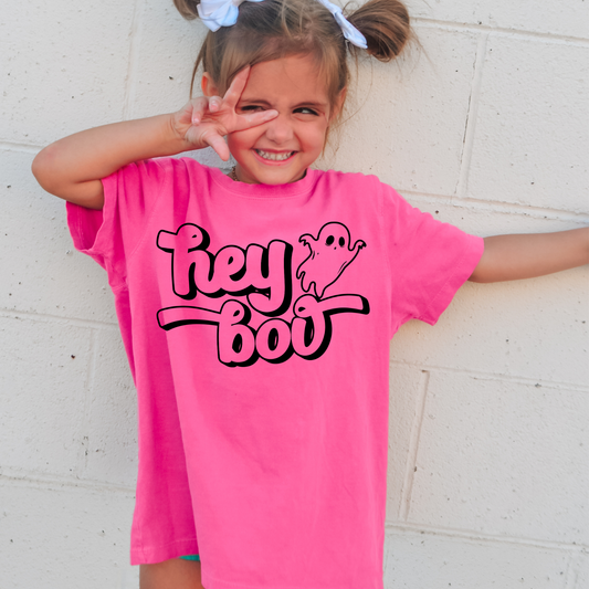 Hey Boo Comfort Colors Youth Halloween Graphic Tee