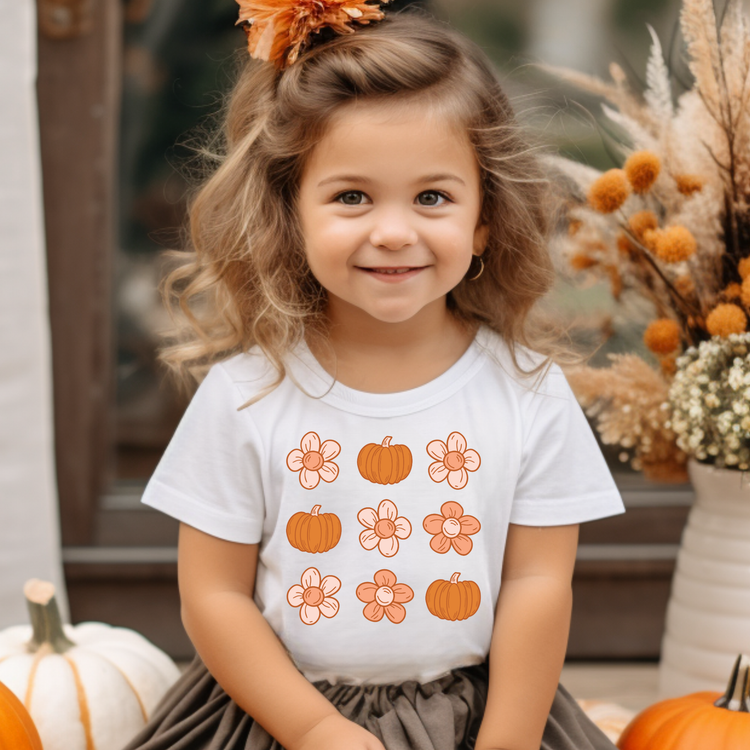 Pumpkin Floral Fall Kids Graphic Tee