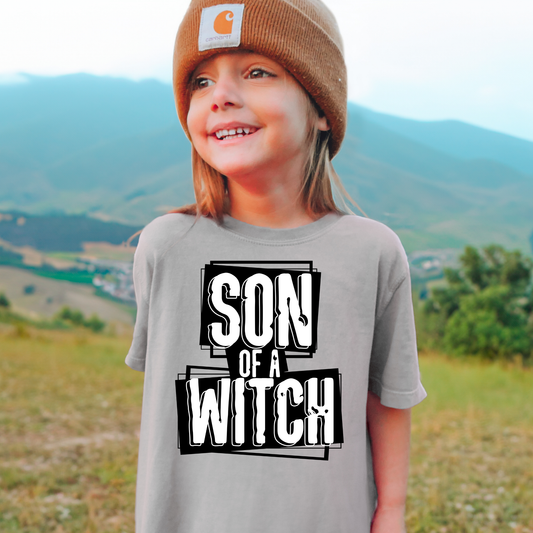 Son Of A Witch Comfort Colors Youth Halloween Graphic Tee