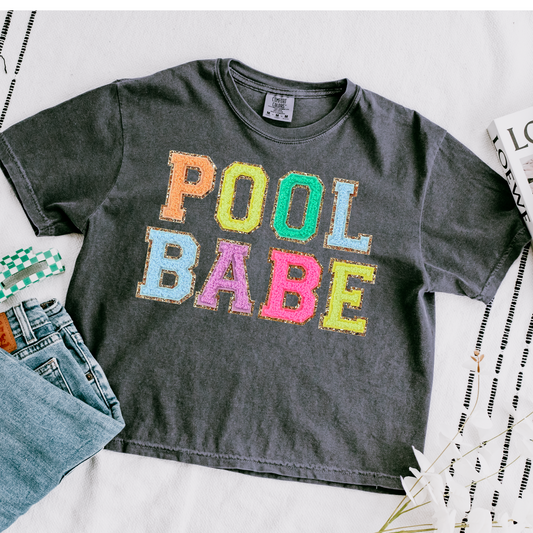 Pool Babe Faux Patch Cropped Comfort Colors Graphic Tee