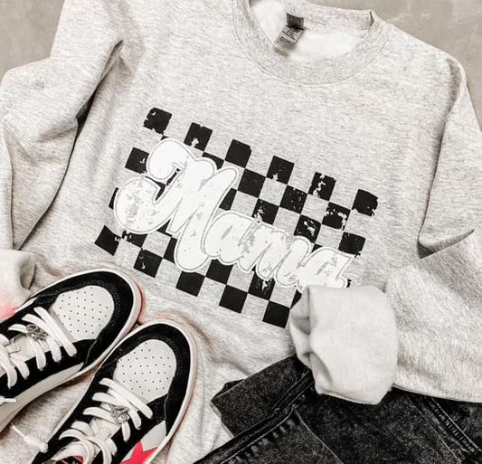 Simple Checkered Mama Basic Everyday Sweatshirt