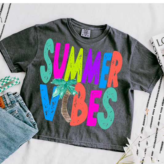 Summer Vibes Palm Cropped Comfort Colors Graphic Tee