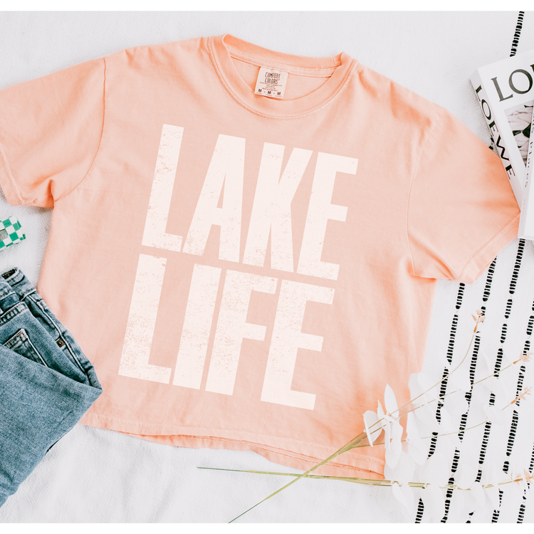 Lake Life White White Cropped Comfort Colors Graphic Tee