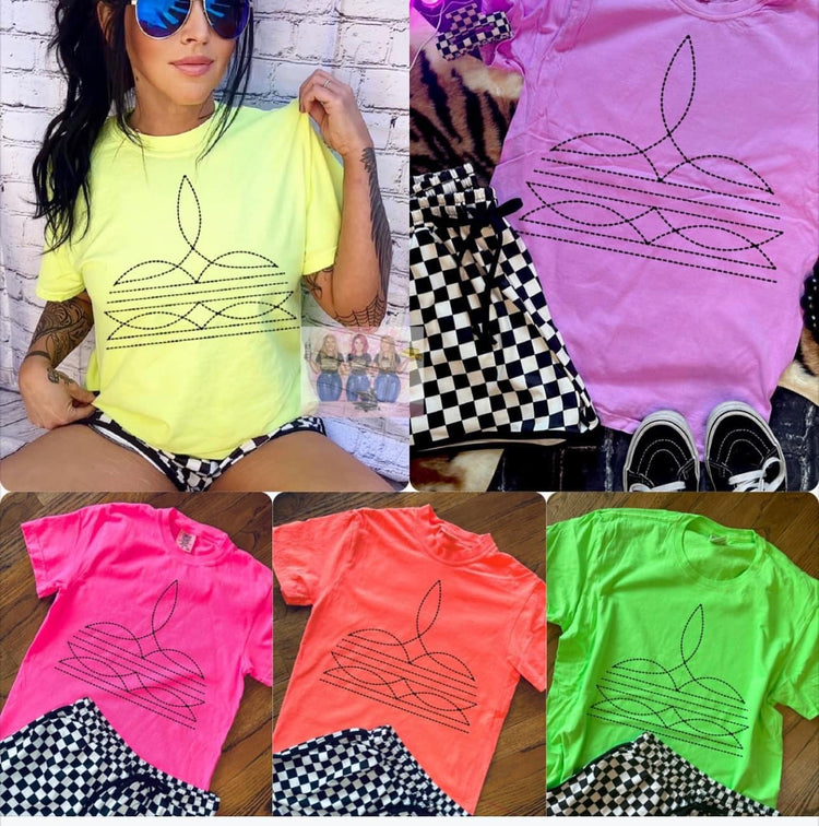 Neon Western Stitching Collection Comfort Colors Graphic Tee