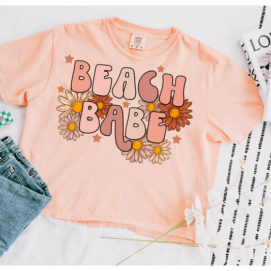 Beach Babe Floral Cropped Comfort Colors Graphic Tee