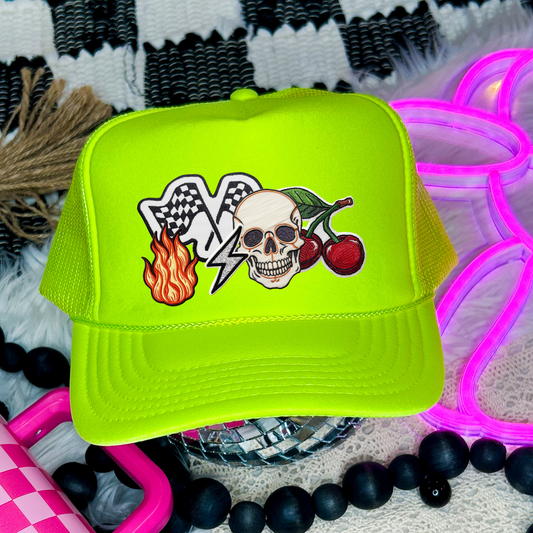 Checkered Flag Skulls Cherry Otto Trucker Hat