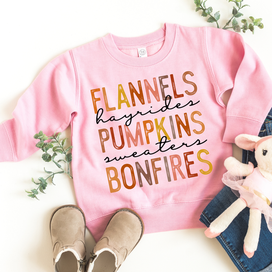 Flannels Pumpkins Bonfires Kids Sweatshirt