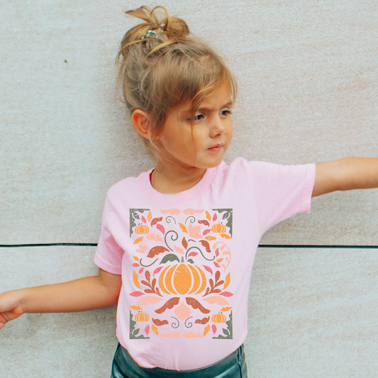 Floral Pumpkin Fall Kids Graphic Tee