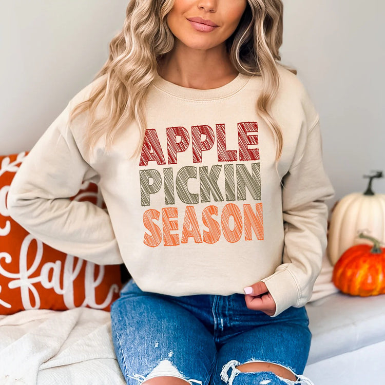 Apple Pickin Season Squiggly Fall Sweatshirt Sweatshirt