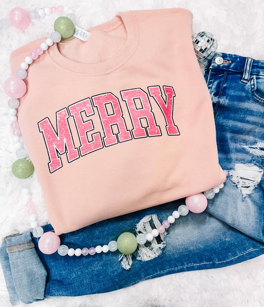 Distressed Pink Merry Christmas Sweatshirt