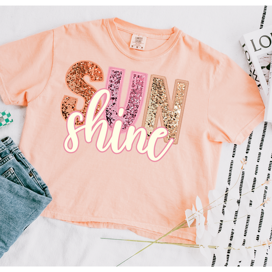 Sunshine Faux Sequins Cropped Comfort Colors Graphic Tee