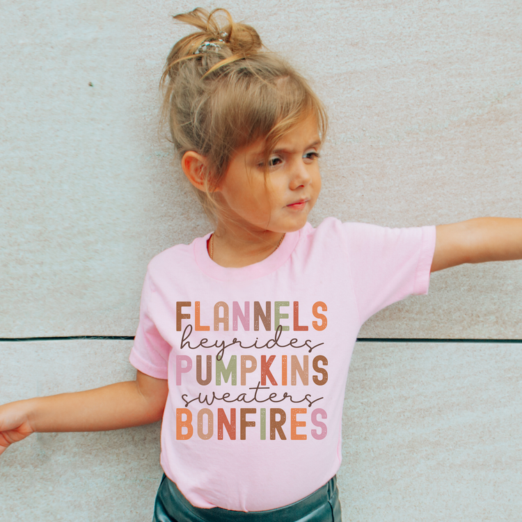 Pumpkins Flannels Bonfires Kids Graphic Tee