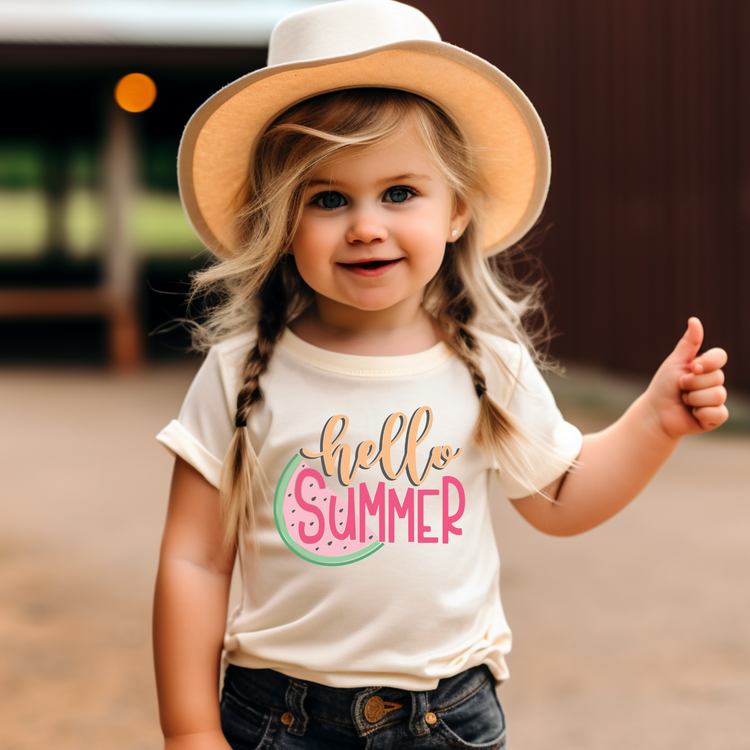 Hello Summer Watermelon Kids Summer Graphic Tee