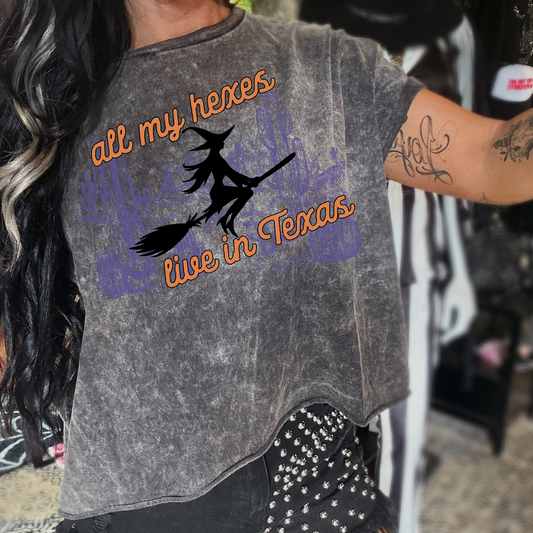 All My Hexes live in Texas Washed Halloween Tee