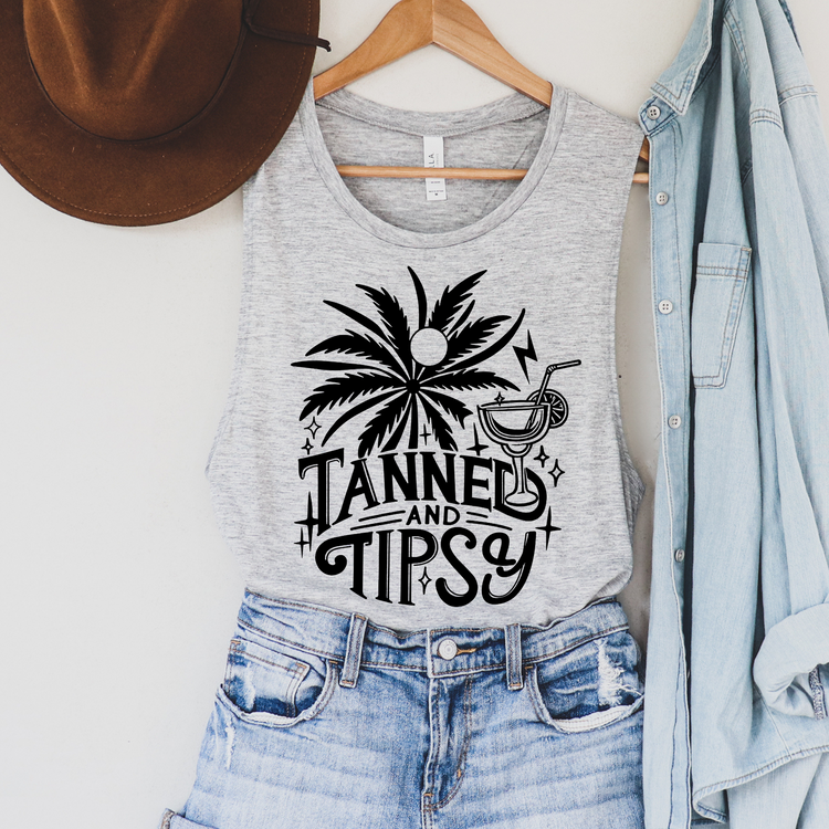 Tanned and Tipsy Black Summer Tank Top