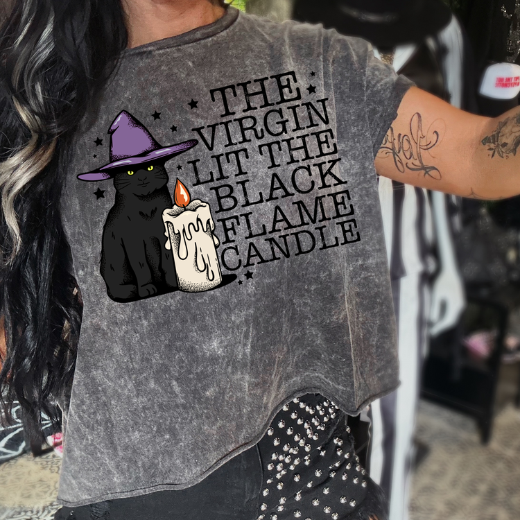 Lit The Black Flame Candle Mineral Washed Halloween Tee