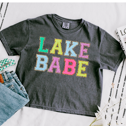 Lake Babe Faux Patches Cropped Comfort Colors Graphic Tee