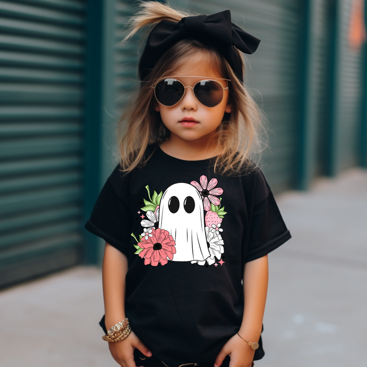 Ghost Floral Halloween Kids Graphic Tee