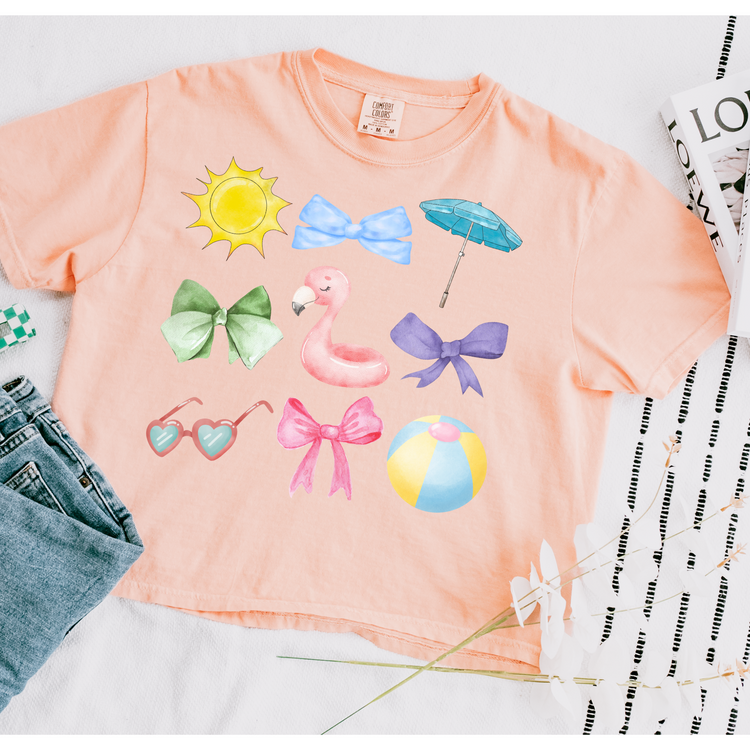 Bows Flamingos Cropped Comfort Colors Graphic Tee