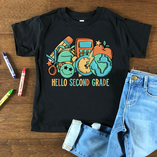 Hello Second Grade Kids Graphic Tee