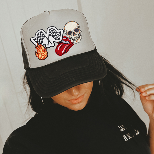 Checkered Skeleton Otto Trucker Hat