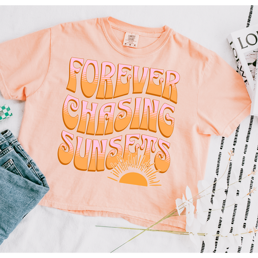 Forever Chasing Sunsets Cropped Comfort Colors Graphic Tee