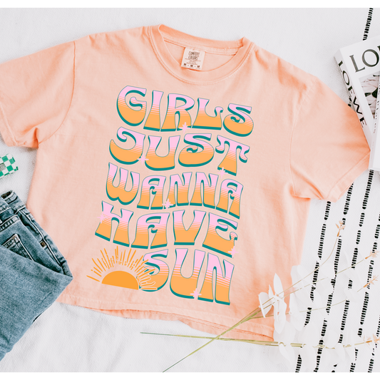 Girls Just Wanna Have Sun Cropped Comfort Colors Graphic Tee