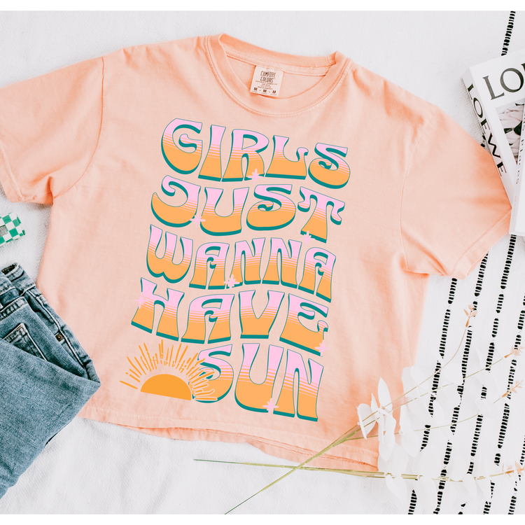 Girls Just Wanna Have Sun Cropped Comfort Colors Graphic Tee