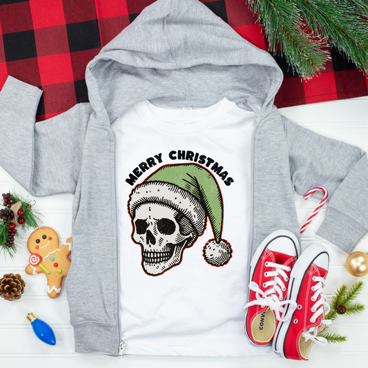 Merry Christmas Skull Kids Graphic Tee