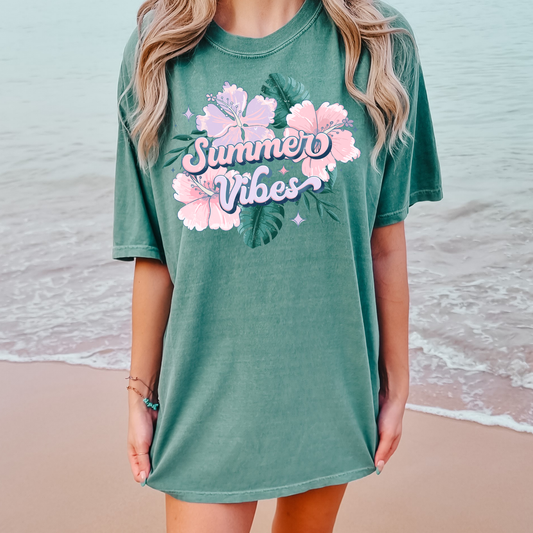 Summer VibesFloral Summer Comfort Colors Graphic Tee