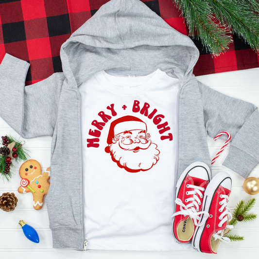 Merry Bright Santa Red Christmas Kids Graphic Tee