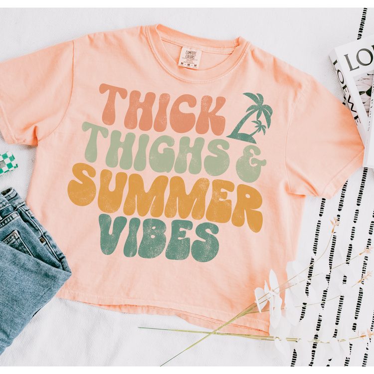 Thick Thighs Summer Vibes Cropped Comfort Colors Graphic Tee