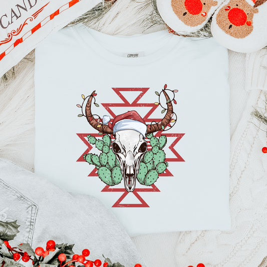 Western Skull Christmas Comfort Colors Graphic Tee