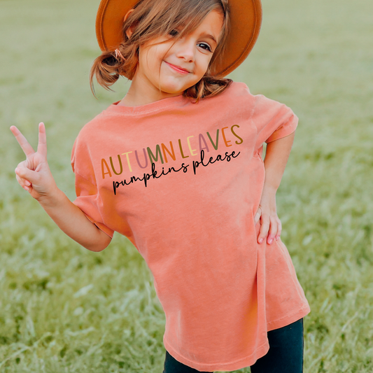 Autumn Leaves And Pumpkins Please Comfort Colors Youth Fall Graphic Tee