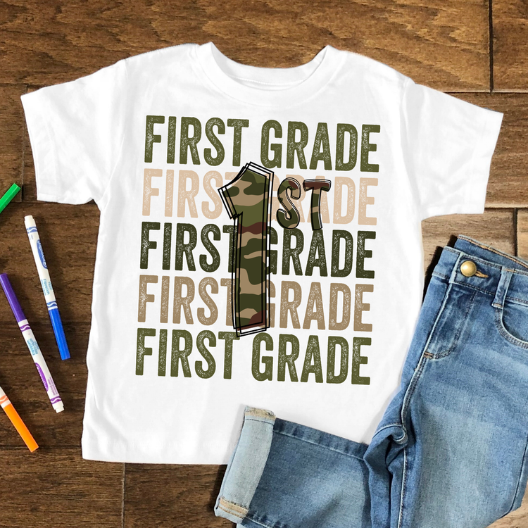 1st Grade Camo Kids Graphic Tee