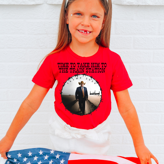 Take Him To The Train Station Kids Political Graphic Tee